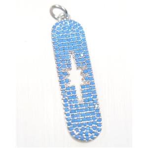 copper NorthStar pendant paved zircon, platinum plated, turq, approx 8x31mm [FDZN2513]