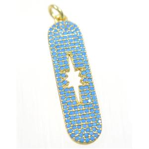copper NorthStar pendant paved zircon, gold plated, turq, approx 8x31mm [FDZN2514]