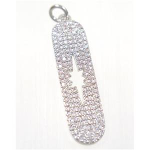 copper NorthStar pendant paved zircon, platinum plated, approx 8x31mm [FDZN2518]