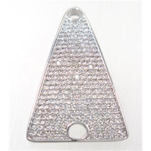 copper Tirangle pendant paved zircon, platinum plated, approx 20-30mm [FDZN2522]