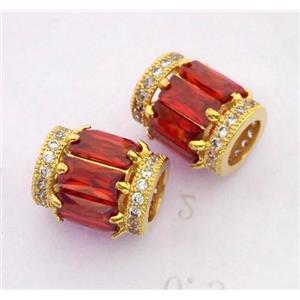 copper tube beads pave zircon, gold plated, approx 9x12mm, 5mm hole [FDZN253]