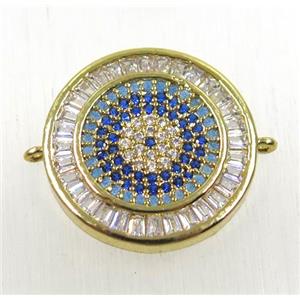 copper circle connector paved zircon, gold plated, approx 20mm dia [FDZN2534]