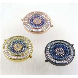 copper circle connector paved zircon, mix color, approx 20mm dia [FDZN2535]