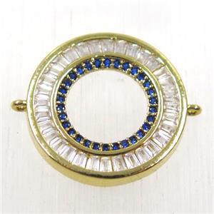 copper donut connector paved zircon, gold plated, approx 20mm dia [FDZN2536]