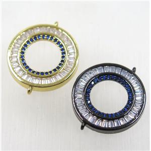 copper donut connector paved zircon, mix color, approx 20mm dia [FDZN2538]
