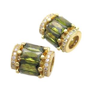 copper tube beads pave zircon, gold plated, approx 9x12mm, 5mm hole [FDZN254]