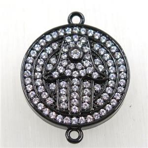 copper hamsahand connector paved zircon, black plated, approx 20mm dia [FDZN2540]