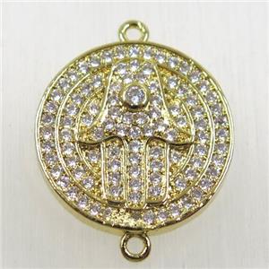 copper hamsahand connector paved zircon, gold plated, approx 20mm dia [FDZN2541]