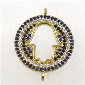 copper hamsahand connector paved zircon, gold plated, approx 20mm dia [FDZN2544]