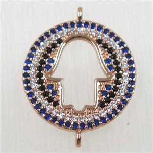 copper hamsahand connector paved zircon, rose gold, approx 20mm dia [FDZN2545]