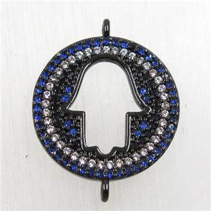 copper hamsahand connector paved zircon, black plated, approx 20mm dia [FDZN2546]
