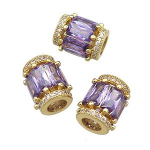 copper tube beads pave zircon, gold plated, approx 9x12mm, 5mm hole [FDZN255]