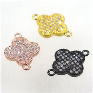 copper connector paved zircon, four-leaf Clover, mix color, approx 13mm dia [FDZN2551]
