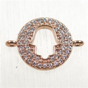 copper hamsahand connector paved zircon, rose gold, approx 11mm dia [FDZN2554]