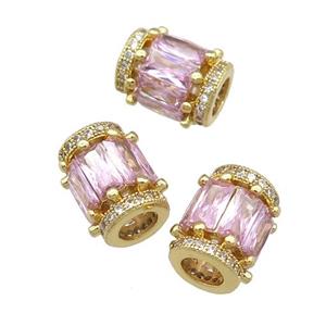 copper tube beads pave zircon, gold plated, approx 9x12mm, 5mm hole [FDZN256]