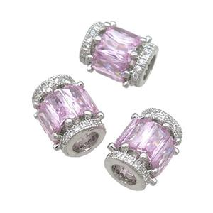 copper tube beads pave zircon, platinum plated, approx 9x12mm, 5mm hole [FDZN257]