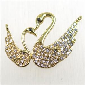 copper couple swan pendant paved zircon with 2loops, gold plated, approx 20-27mm [FDZN2571]