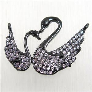 copper couple swan pendant paved zircon with 2loops, black plated, approx 20-27mm [FDZN2573]