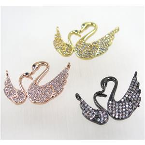 copper couple swan pendant paved zircon with 2loops, mix color, approx 20-27mm [FDZN2575]