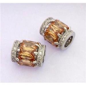 copper tube beads pave zircon, platinum plated, approx 9x12mm, 5mm hole [FDZN258]