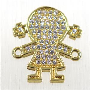 copper girls connector paved zircon, cartoon, gold plated, approx 16-18mm [FDZN2581]