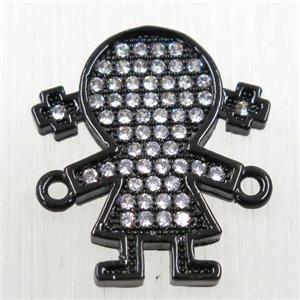 copper girls connector paved zircon, cartoon, black plated, approx 16-18mm [FDZN2582]
