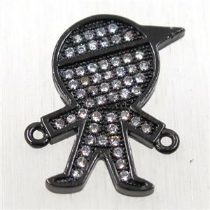 copper boy connector paved zircon, cartoon, black plated, approx 16-18mm [FDZN2583]