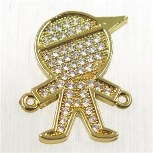copper boy connector paved zircon, cartoon, gold plated, approx 16-18mm [FDZN2584]