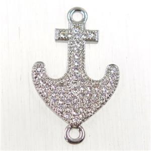 copper anchor connector paved zircon, platinum plated, approx 15-20mm [FDZN2585]
