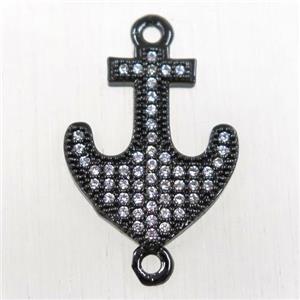 copper anchor connector paved zircon, black plated, approx 15-20mm [FDZN2586]