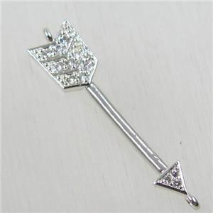 copper arrow connector paved zircon, platinum plated, approx 10-35mm [FDZN2588]