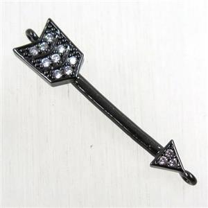 copper arrow connector paved zircon, black plated, approx 10-35mm [FDZN2589]