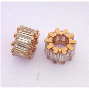 copper rondelle beads pave zircon, rose gold, approx 10mm dia [FDZN259]