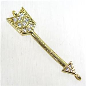 copper arrow connector paved zircon, gold plated, approx 10-35mm [FDZN2590]