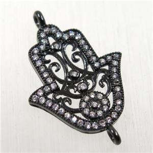 copper hamsahand connector paved zircon, black plated, approx 16-20mm [FDZN2593]