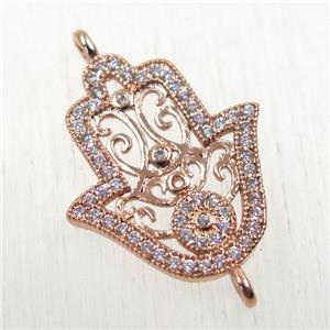copper hamsahand connector paved zircon, rose gold, approx 16-20mm [FDZN2594]