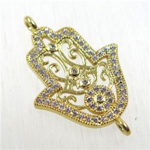 copper hamsahand connector paved zircon, gold plated, approx 16-20mm [FDZN2595]