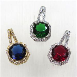 copper pendant paved zircon, mix color, approx 10-18mm [FDZN2598]
