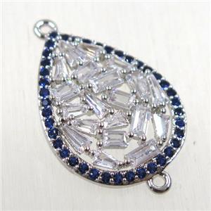 copper connector paved zircon, teardrop, platinum plated, approx 18-23mm [FDZN2599]