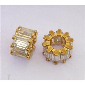 copper rondelle beads pave zircon, gold plated, approx 10mm dia [FDZN260]
