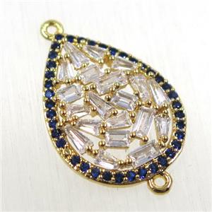 copper connector paved zircon, teardrop, gold plated, approx 18-23mm [FDZN2601]