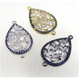 copper connector paved zircon, teardrop, mix color, approx 18-23mm [FDZN2602]