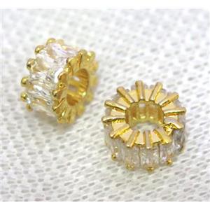 copper rondelle beads pave zircon, gold plated, approx 10mm dia [FDZN261]
