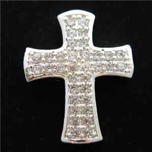 copper cross beads pave zircon, silver plated, approx 20-24mm [FDZN2611]