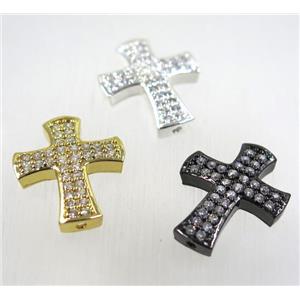 copper cross beads pave zircon, mix color, approx 20-24mm [FDZN2612]