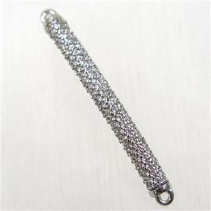 copper stick connector paved zircon, platinum plated, approx 3.5x35mm [FDZN2620]
