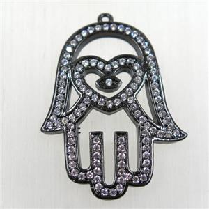 copper hamsahand pendant pave zircon, black plated, approx 25-35mm [FDZN2628]