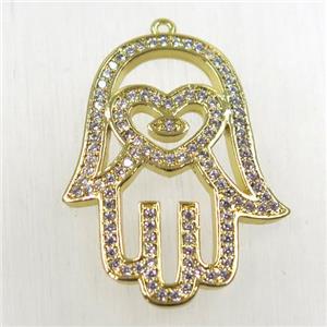 copper hamsahand pendant pave zircon, gold plated, approx 25-35mm [FDZN2629]