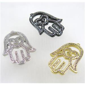 copper hamsahand pendant pave zircon, mix color, approx 25-35mm [FDZN2630]