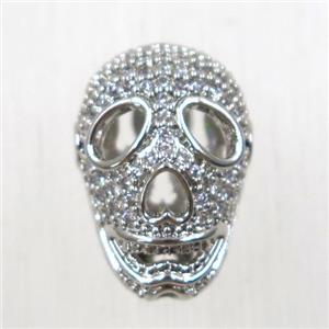 copper skull beads paved zircon, platinum plated, approx 12-16mm [FDZN2632]